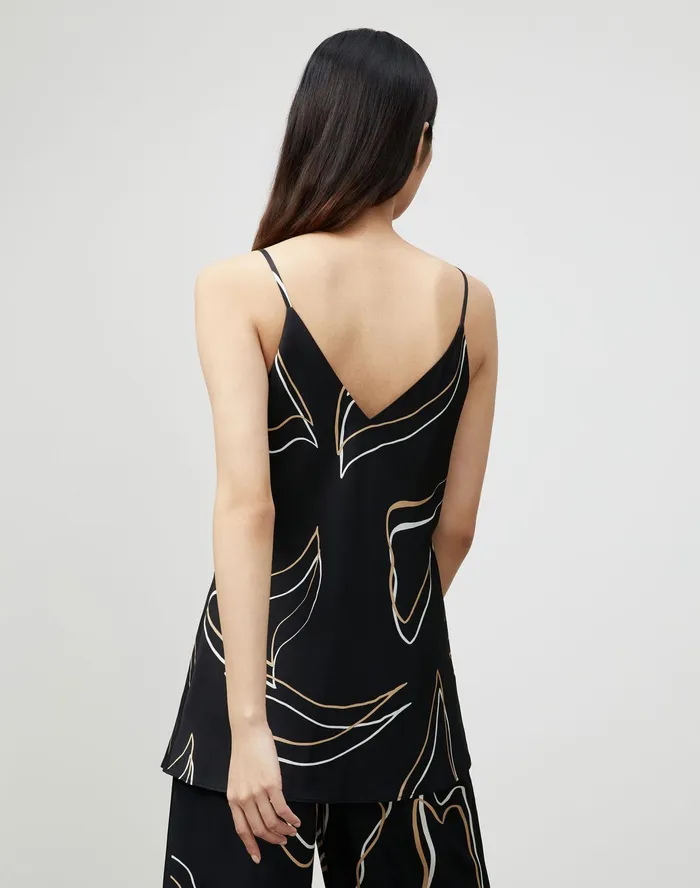 Women Lafayette 148 New York Blouses and Shirts Eva Bias Tank In Garden Contour Print Black Multi