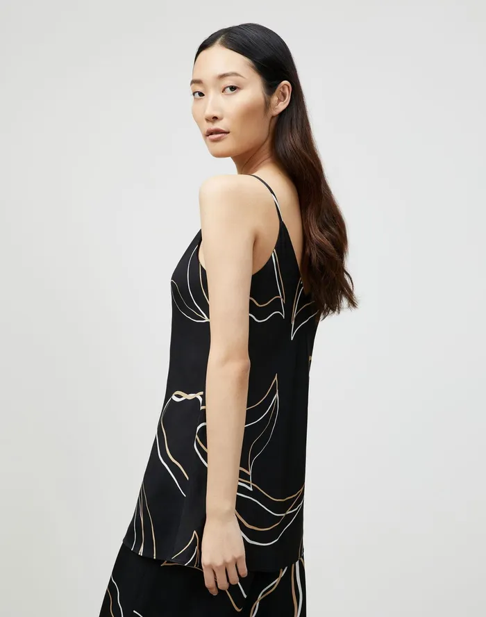 Women Lafayette 148 New York Blouses and Shirts Eva Bias Tank In Garden Contour Print Black Multi
