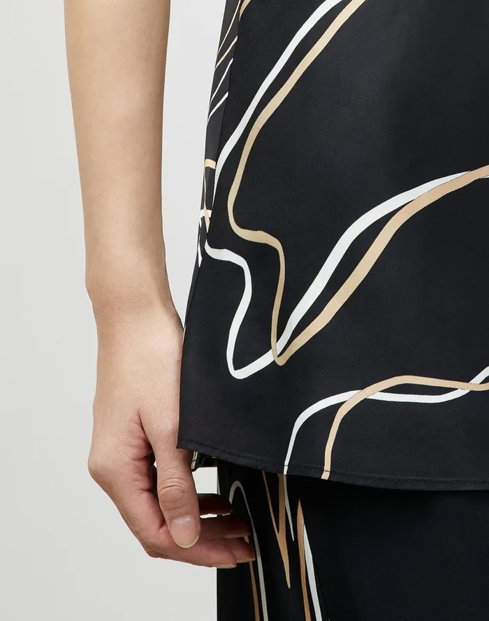 Women Lafayette 148 New York Blouses and Shirts Eva Bias Tank In Garden Contour Print Black Multi