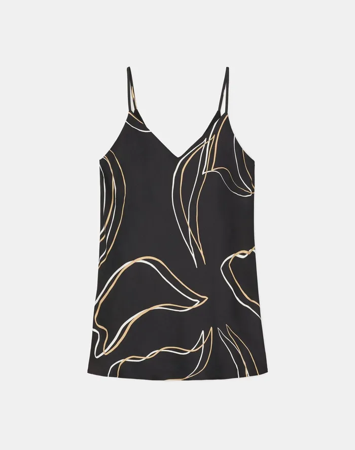 Women Lafayette 148 New York Blouses and Shirts Eva Bias Tank In Garden Contour Print Black Multi
