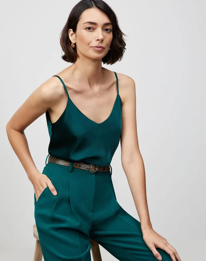 Women Lafayette 148 New York Blouses and Shirts Petite Luxe Charmeuse Eva Bias Tank Cedar