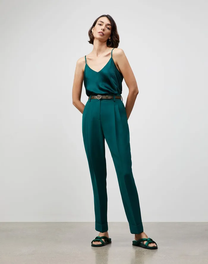 Women Lafayette 148 New York Blouses and Shirts Petite Luxe Charmeuse Eva Bias Tank Cedar