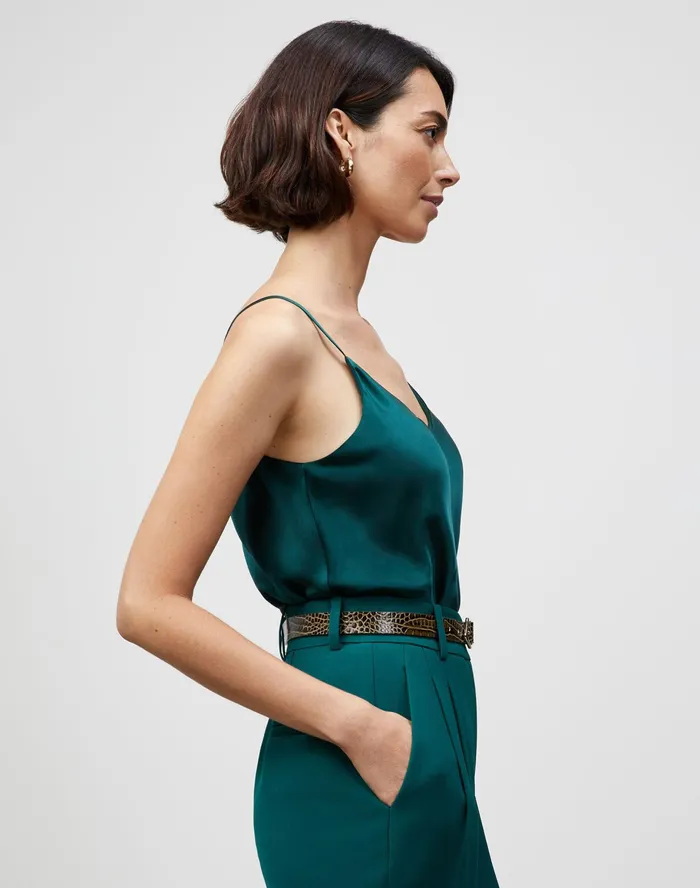 Women Lafayette 148 New York Blouses and Shirts Petite Luxe Charmeuse Eva Bias Tank Cedar