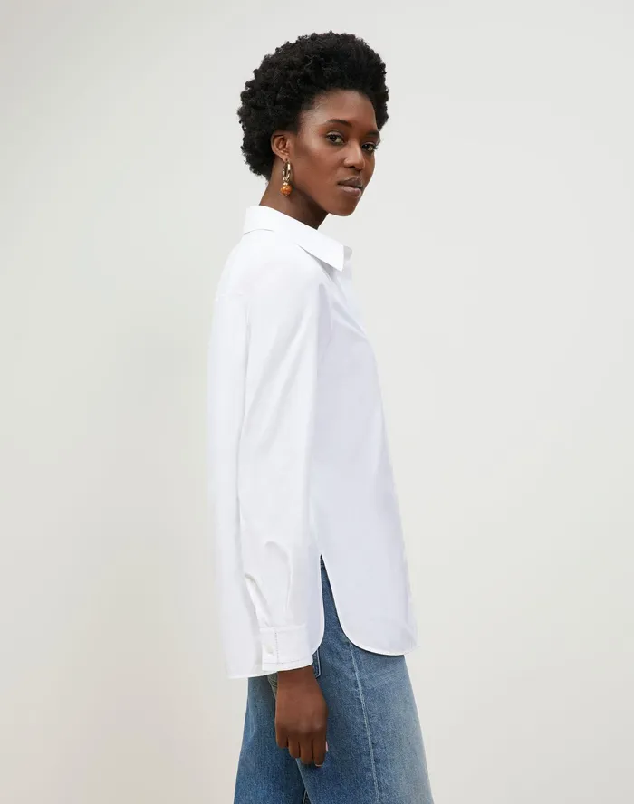 Women Lafayette 148 New York Blouses and Shirts Ruxton Shirt In Italian Sculpted Kindcotton White