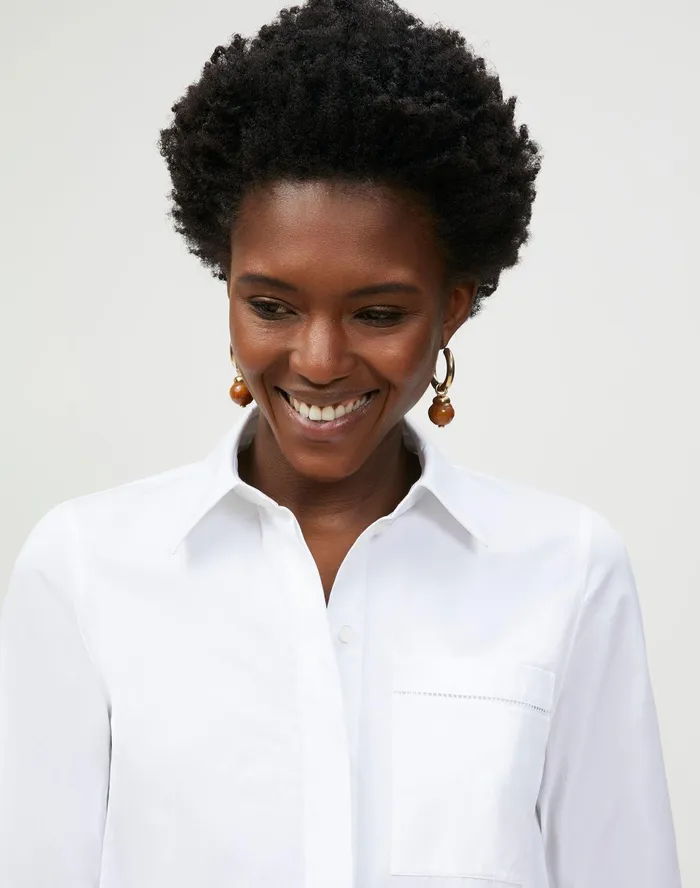 Women Lafayette 148 New York Blouses and Shirts Ruxton Shirt In Italian Sculpted Kindcotton White