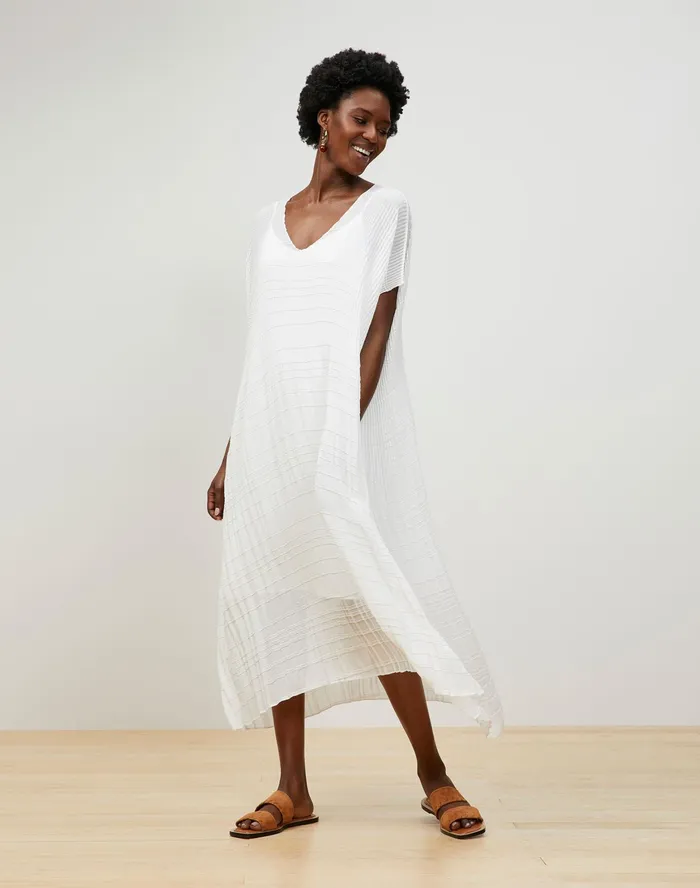 Women Lafayette 148 New York Dresses Giulia Dress In Pliss Chiffon White