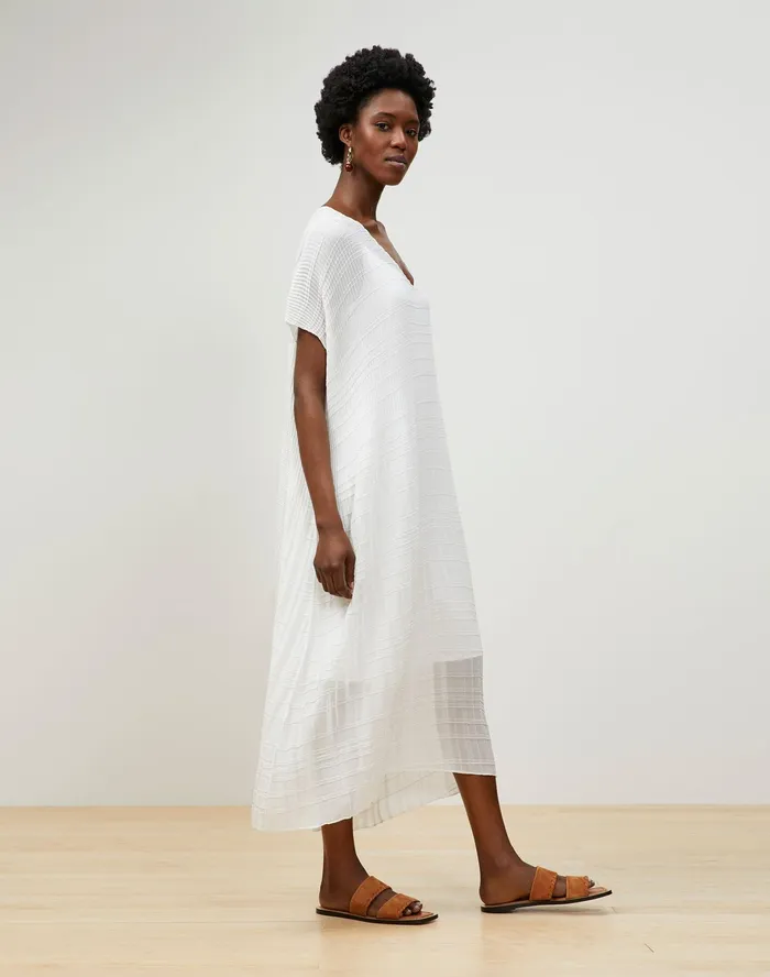 Women Lafayette 148 New York Dresses Giulia Dress In Pliss Chiffon White