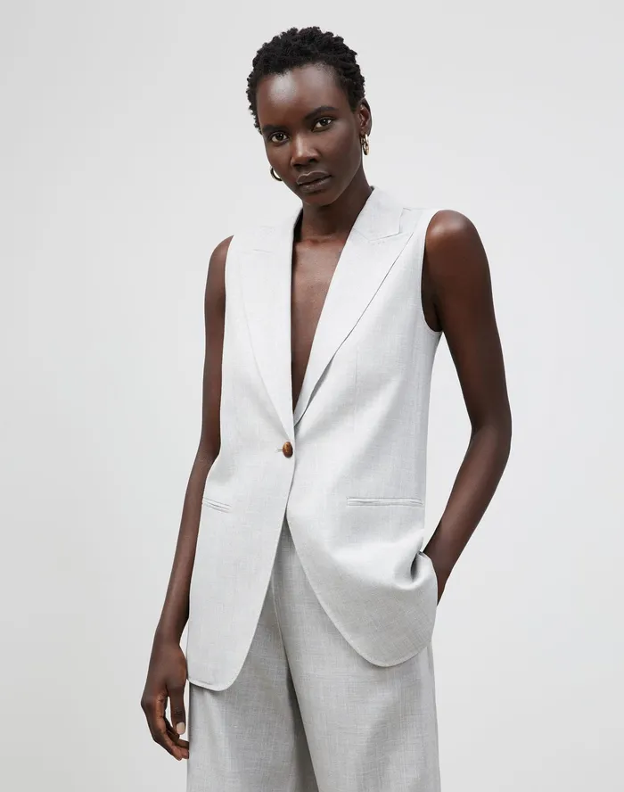 Women Lafayette 148 New York Jackets and Blazers Alton Vest In Italian Tropical Weave Vapor Melange Women Lafayette 148 New York Jackets and Blazers Alton Vest In Italian Tropical Weave Vapor Melange