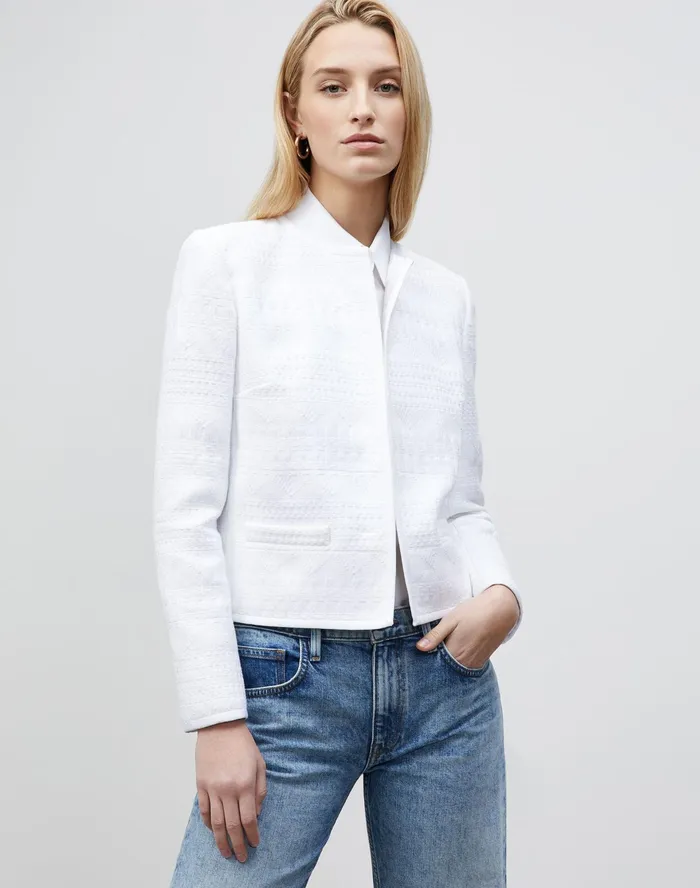 Women Lafayette 148 New York Jackets and Blazers PlusSize Kade Jacket In Mixed Stitch Tweed White