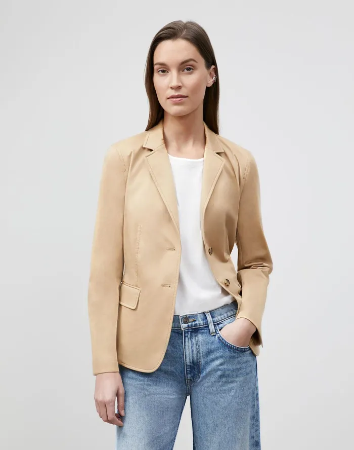 Women Lafayette 148 New York Jackets and Blazers Thatcher Blazer In Skylight Cotton Honeynut