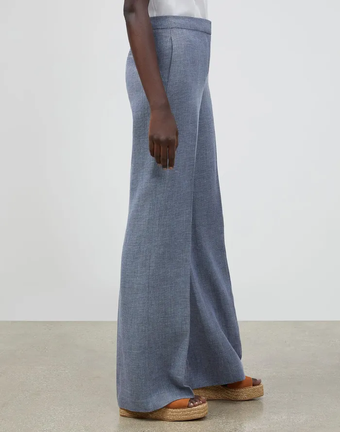 Women Lafayette 148 New York Pants and Shorts Dalton Pant In Italian LinenVirgin Wool Bluestone Multi