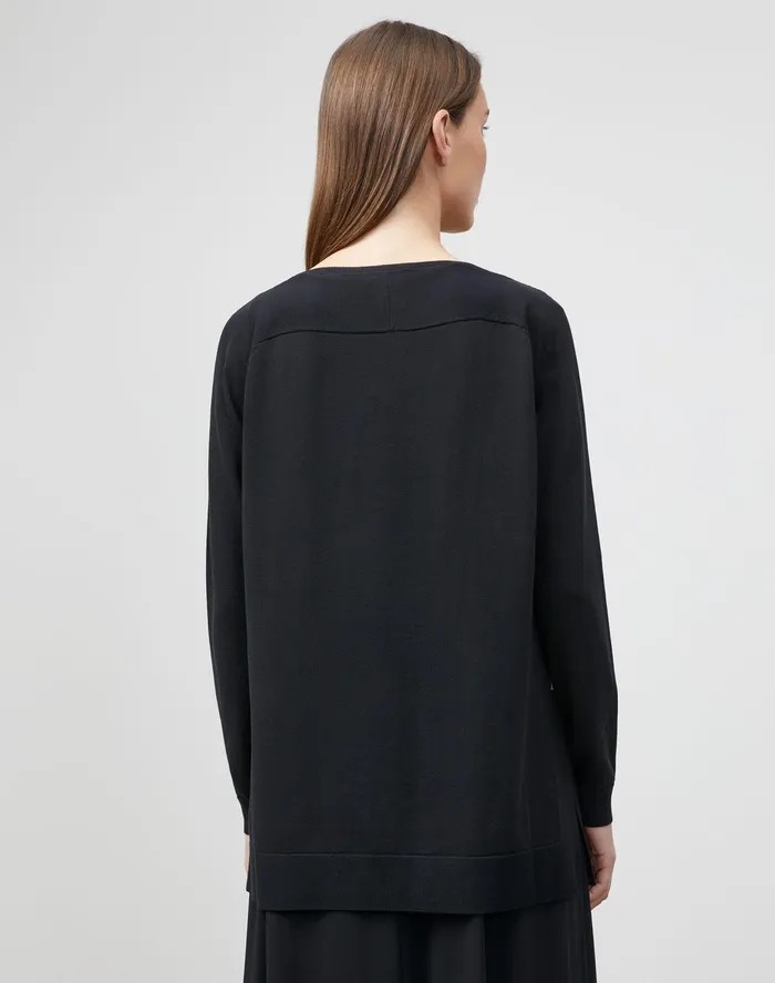 Women Lafayette 148 New York Sweaters Petite Cotton Crepe Plaited VNeck Sweater Black