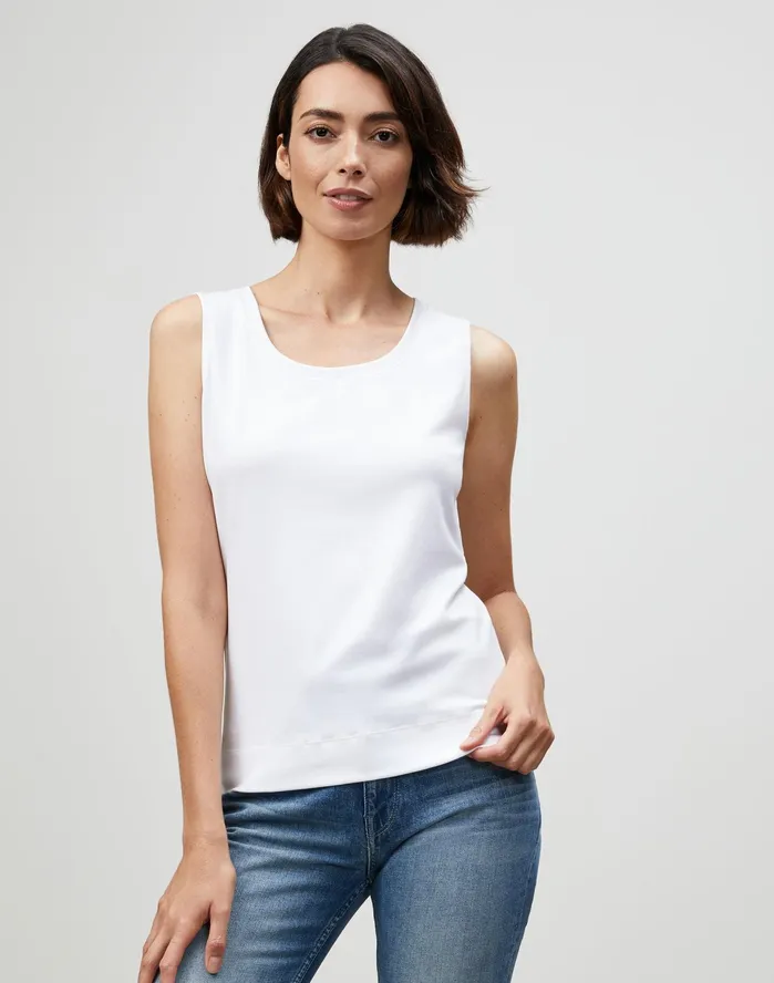 Women Lafayette 148 New York Tops and Tees Swiss Cotton Rib Scoop Neck Tank White