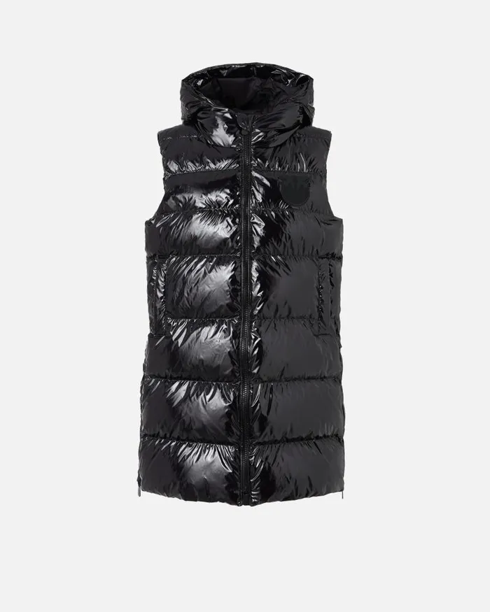 Women Leather Jackets Pinko Padded Puffer Gilet With Hood Limo Black Women Leather Jackets Pinko Padded Puffer Gilet With Hood Limo Black