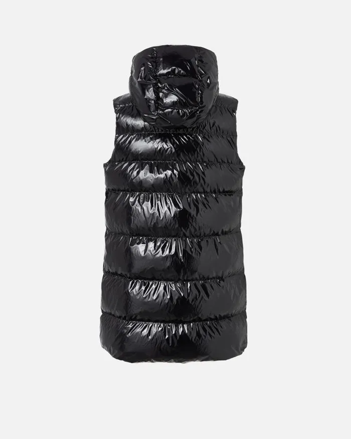 Women Leather Jackets Pinko Padded Puffer Gilet With Hood Limo Black Women Leather Jackets Pinko Padded Puffer Gilet With Hood Limo Black