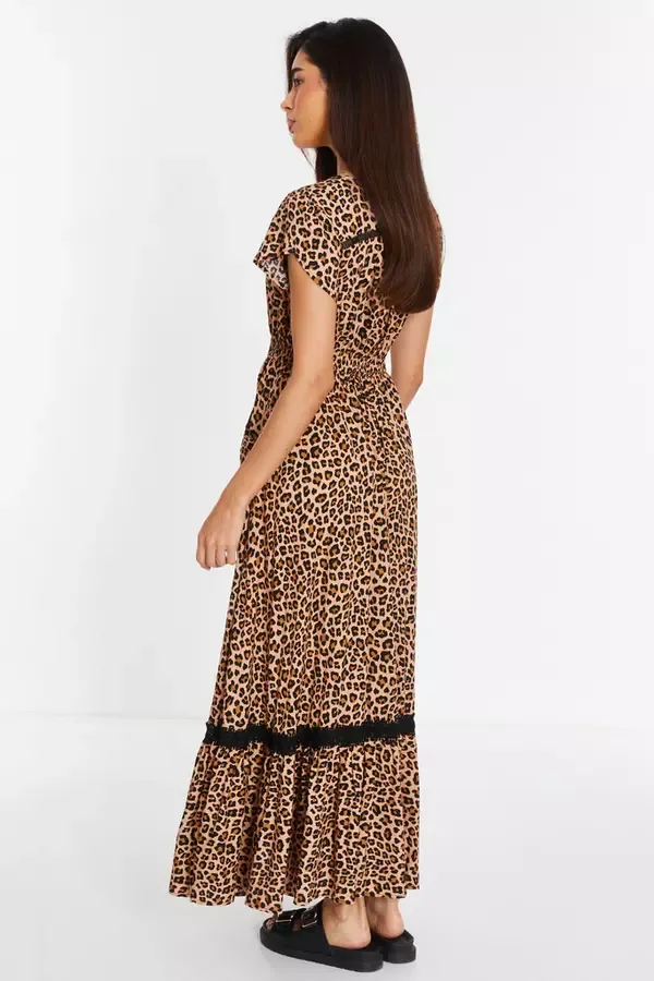 Women Leopard Print Crochet Trim Maxi Dress Quiz Clothing Casual Clothing