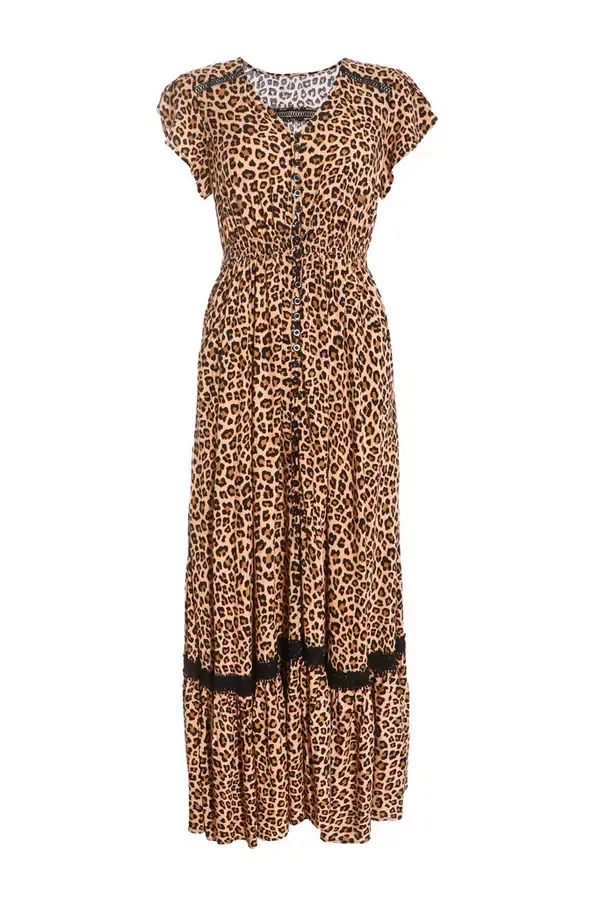 Women Leopard Print Crochet Trim Maxi Dress Quiz Clothing Casual Clothing