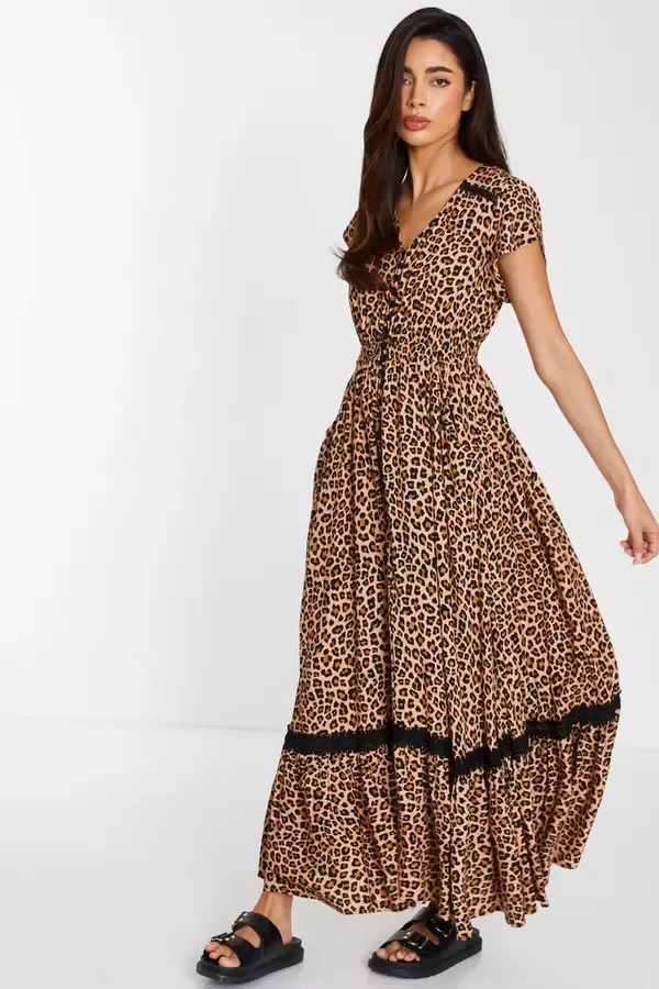 Women Leopard Print Crochet Trim Maxi Dress Quiz Clothing Casual Clothing