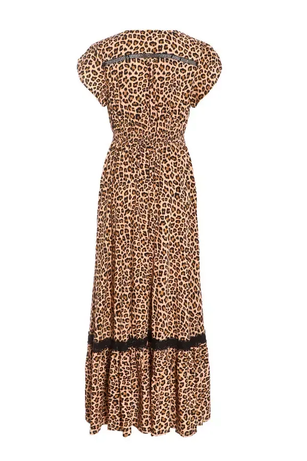 Women Leopard Print Crochet Trim Maxi Dress Quiz Clothing Casual Clothing