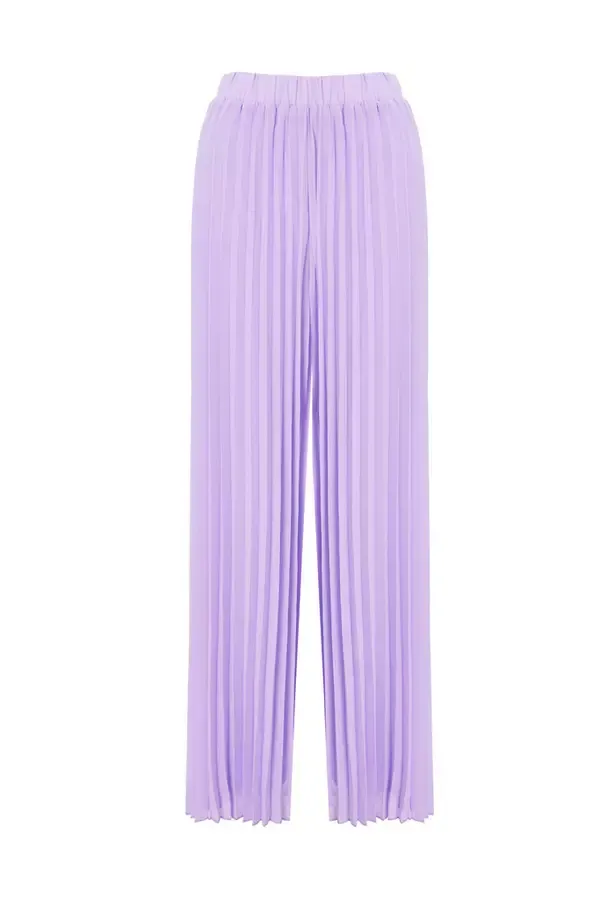 Women Lilac Chiffon Pleated Wide Leg Trousers Quiz Clothing Trousers