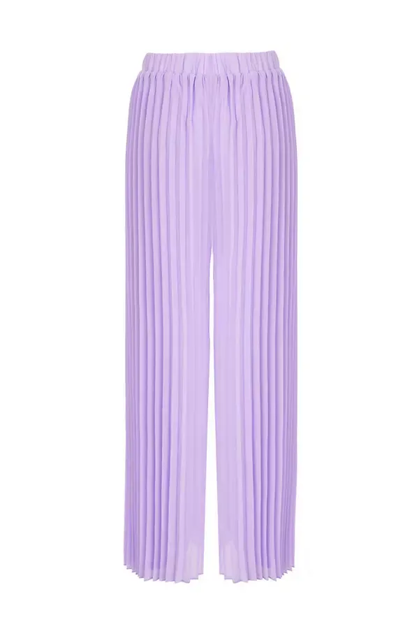 Women Lilac Chiffon Pleated Wide Leg Trousers Quiz Clothing Trousers