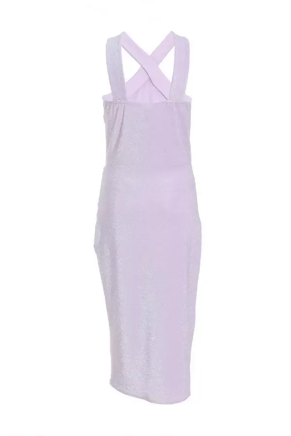 Women Lilac Glitter Wrap Midi Dress Quiz Clothing Dresses