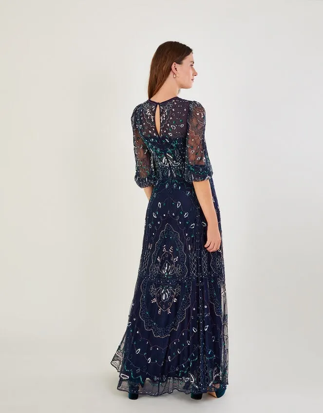Women Lily Embellished Maxi Dress With Recycled Polyester Blue Monsoon Occasionwear