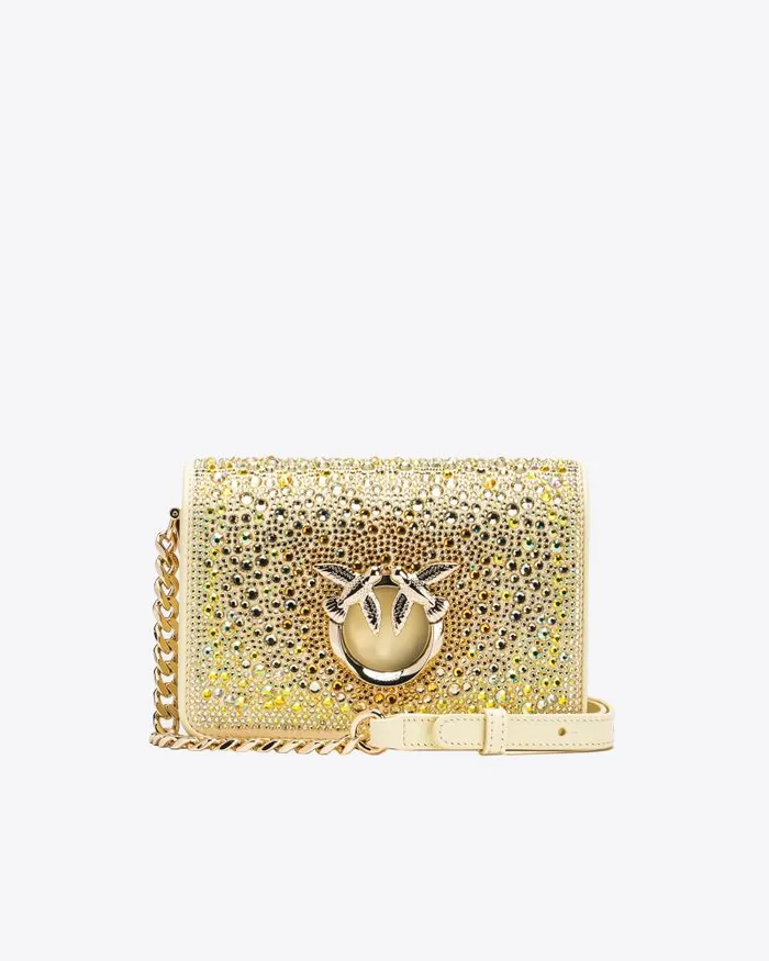 Women Limited Edition Pinko PINKO Galleria Fullrhinestone Mini Love Bag Click Safari Beigelightgold Women Limited Edition Pinko PINKO Galleria Fullrhinestone Mini Love Bag Click Safari Beigelightgold