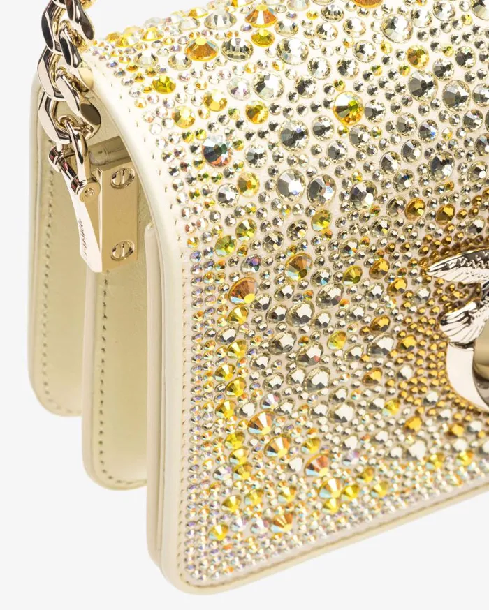 Women Limited Edition Pinko PINKO Galleria Fullrhinestone Mini Love Bag Click Safari Beigelightgold Women Limited Edition Pinko PINKO Galleria Fullrhinestone Mini Love Bag Click Safari Beigelightgold