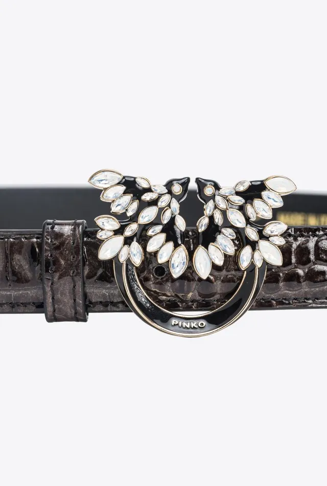 Women Limited Edition Pinko PINKO Galleria Thin 2cm Crocprint Belt With Love Birds Buckle Blacklight Gold Women Limited Edition Pinko PINKO Galleria Thin 2cm Crocprint Belt With Love Birds Buckle Blacklight Gold