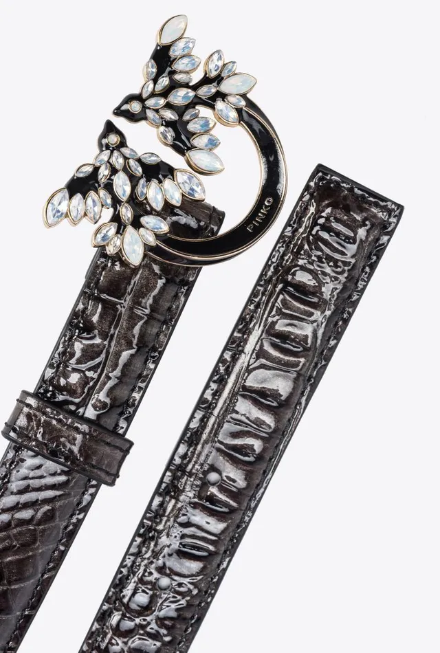 Women Limited Edition Pinko PINKO Galleria Thin 2cm Crocprint Belt With Love Birds Buckle Blacklight Gold Women Limited Edition Pinko PINKO Galleria Thin 2cm Crocprint Belt With Love Birds Buckle Blacklight Gold