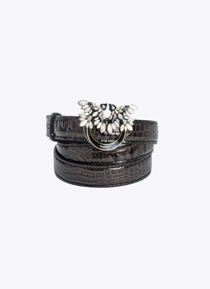 Women Limited Edition Pinko PINKO Galleria Thin 2cm Crocprint Belt With Love Birds Buckle Blacklight Gold Women Limited Edition Pinko PINKO Galleria Thin 2cm Crocprint Belt With Love Birds Buckle Blacklight Gold
