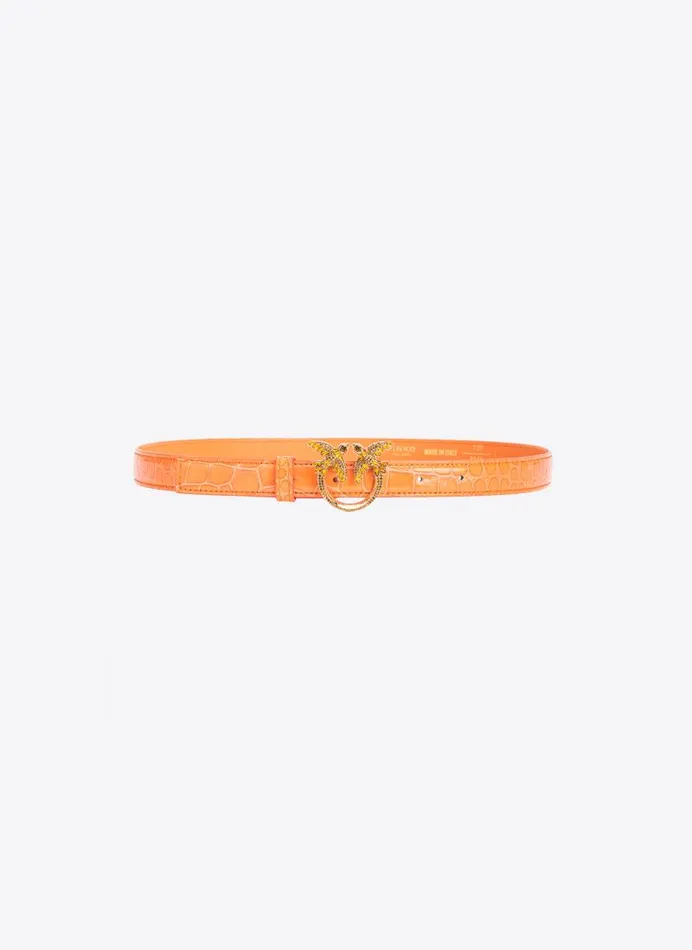 Women Limited Edition Pinko PINKO Galleria Thin 2cm Shiny Coloured Crocprint Belt With Love Birds Buckle Orangelightgold Women Limited Edition Pinko PINKO Galleria Thin 2cm Shiny Coloured Crocprint Belt With Love Birds Buckle Orangelightgold