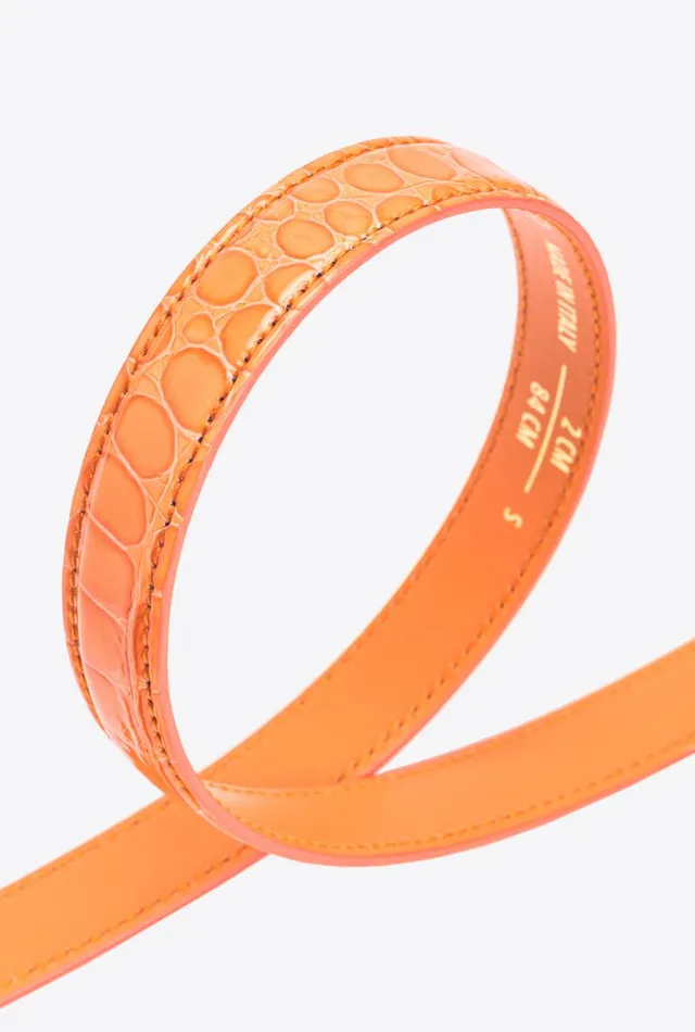Women Limited Edition Pinko PINKO Galleria Thin 2cm Shiny Coloured Crocprint Belt With Love Birds Buckle Orangelightgold Women Limited Edition Pinko PINKO Galleria Thin 2cm Shiny Coloured Crocprint Belt With Love Birds Buckle Orangelightgold