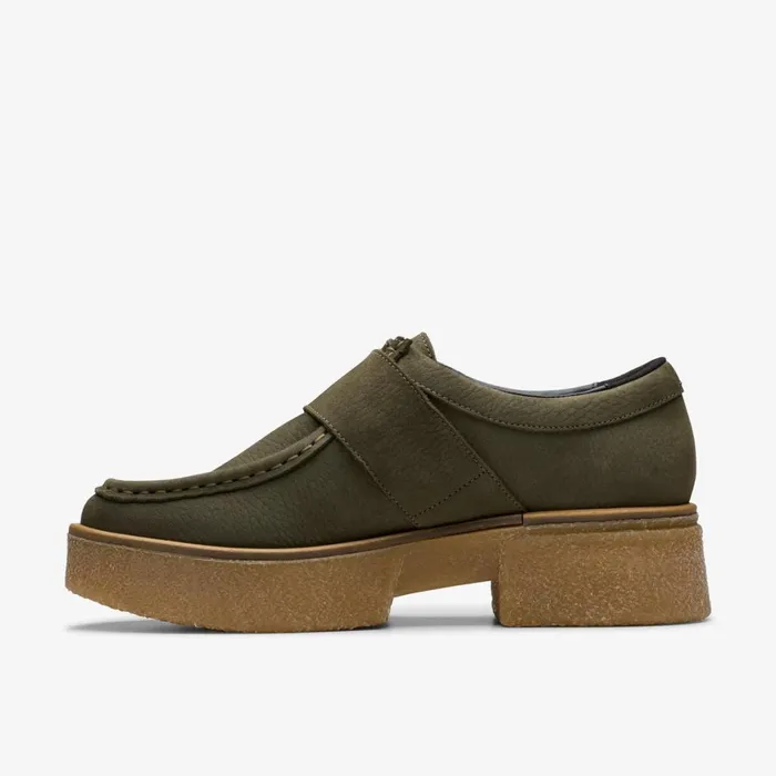 Women Linoso Monk Dark Green Nubuck Clarks Loafers and Oxfords