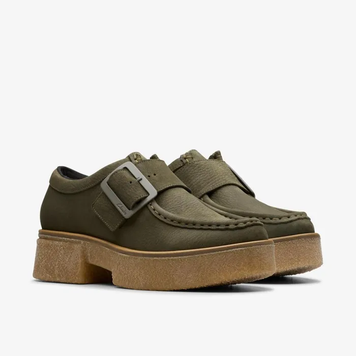 Women Linoso Monk Dark Green Nubuck Clarks Loafers and Oxfords