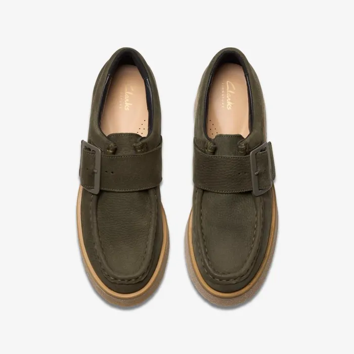 Women Linoso Monk Dark Green Nubuck Clarks Loafers and Oxfords