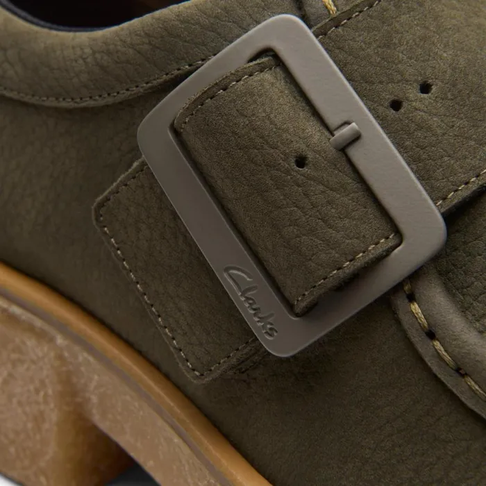 Women Linoso Monk Dark Green Nubuck Clarks Loafers and Oxfords