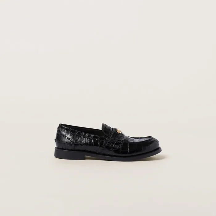 Women Loafers And LaceUps Miu Miu Crocoprint Leather Penny Loafers Black Women Loafers And LaceUps Miu Miu Crocoprint Leather Penny Loafers Black