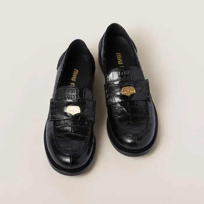 Women Loafers And LaceUps Miu Miu Crocoprint Leather Penny Loafers Black Women Loafers And LaceUps Miu Miu Crocoprint Leather Penny Loafers Black