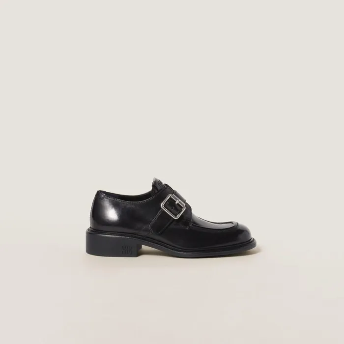 Women Loafers And LaceUps Miu Miu Leather Brogue Shoes Black