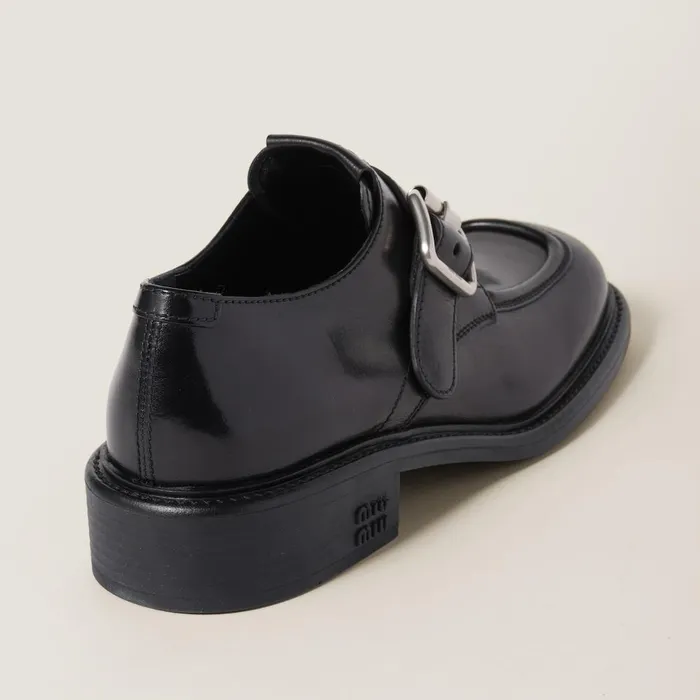 Women Loafers And LaceUps Miu Miu Leather Brogue Shoes Black