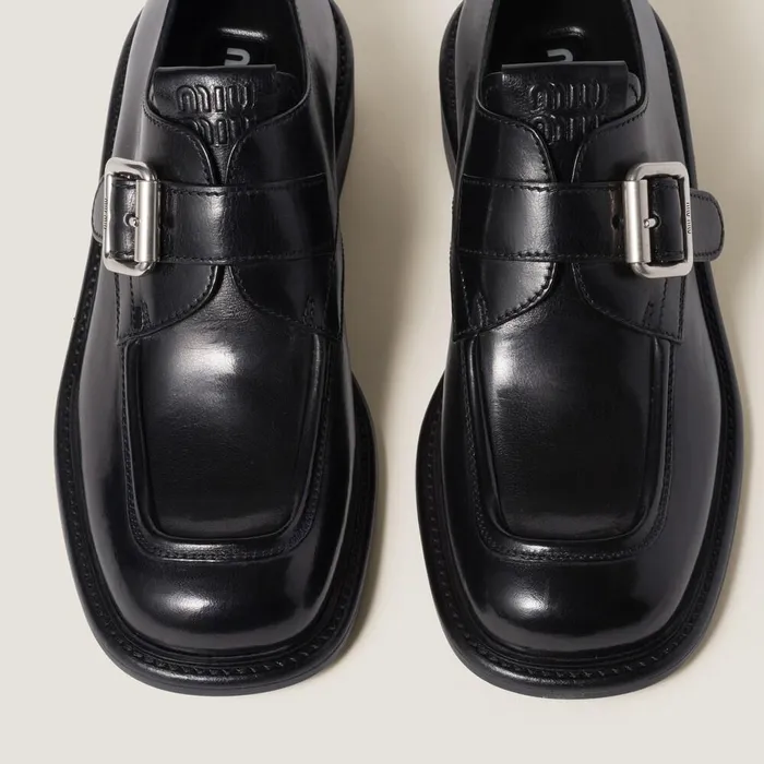 Women Loafers And LaceUps Miu Miu Leather Brogue Shoes Black