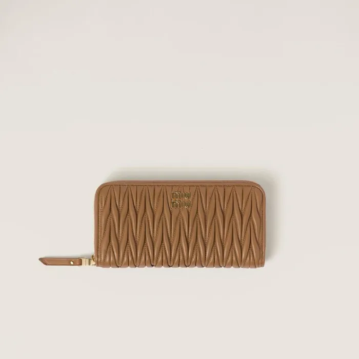 Women Long Wallets Miu Miu Large Matelass Nappa Leather Wallet Caramel