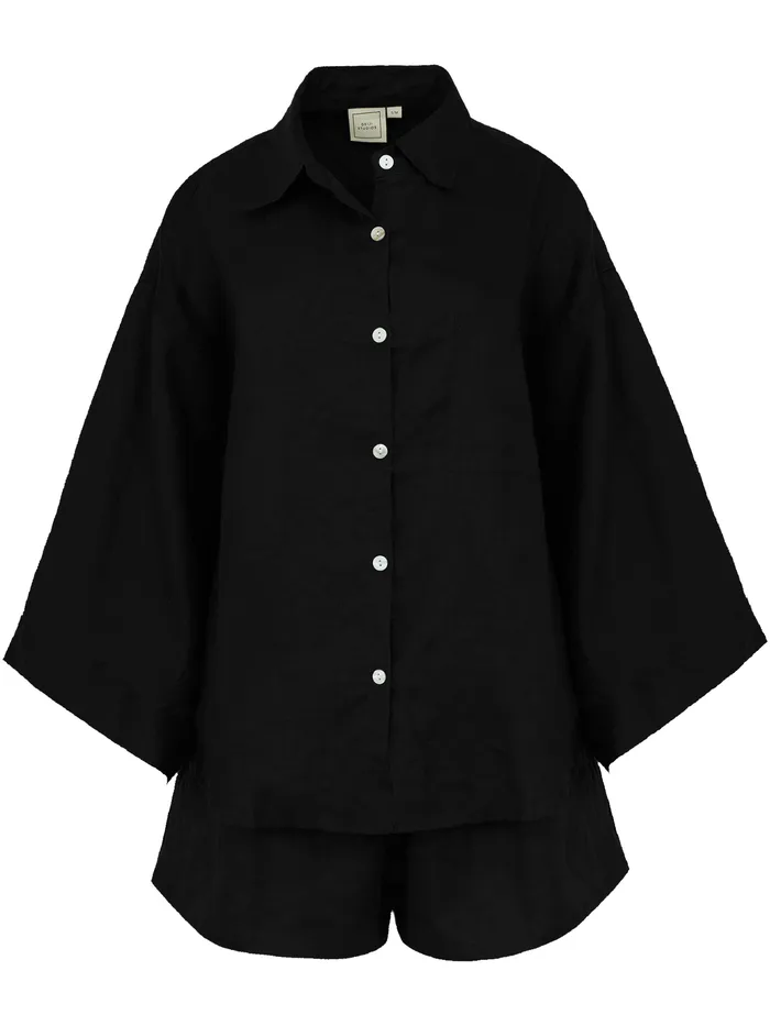 Women Loungewear The UNDONE Deiji Studios 8211 Deep Black 03 Linen Loungewear Set Short