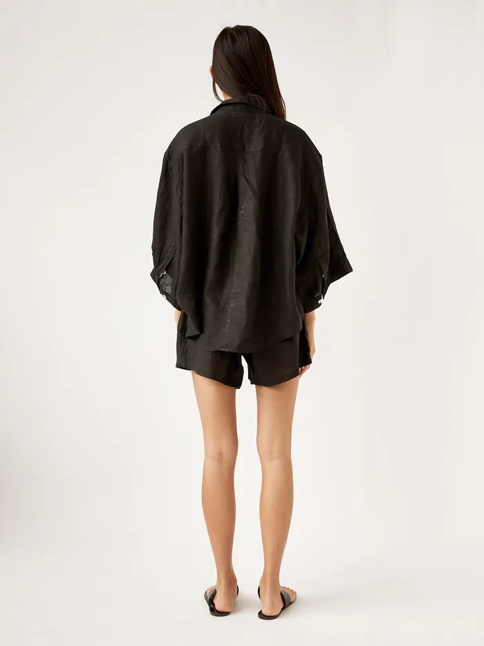 Women Loungewear The UNDONE Deiji Studios 8211 Deep Black 03 Linen Loungewear Set Short