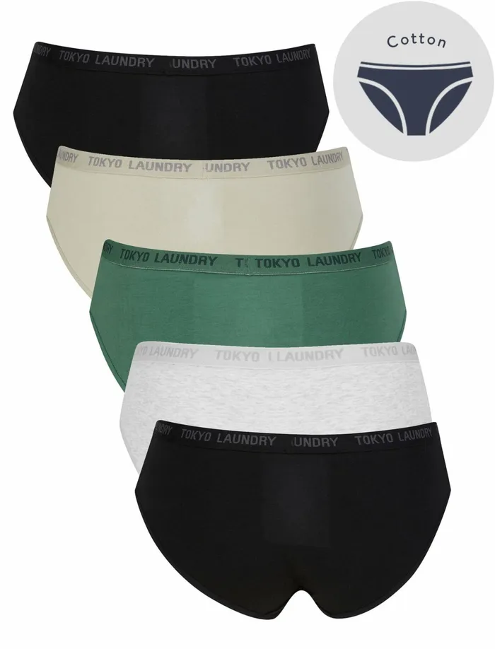 Women Loungewear Tokyo Laundry Hudson 5 Pack Cotton Assorted Briefs In Black Abbey Stone Cilantro Light Grey Marl 8211 Tokyo Laundry Black