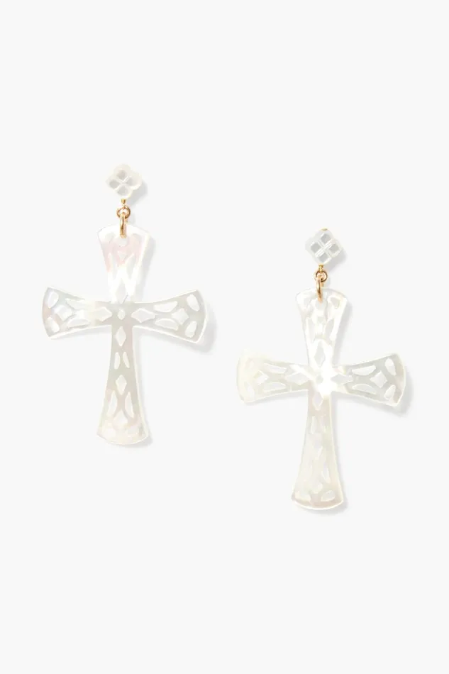 Women Lourdes Cross Earrings White MOP Chan Luu Earrings