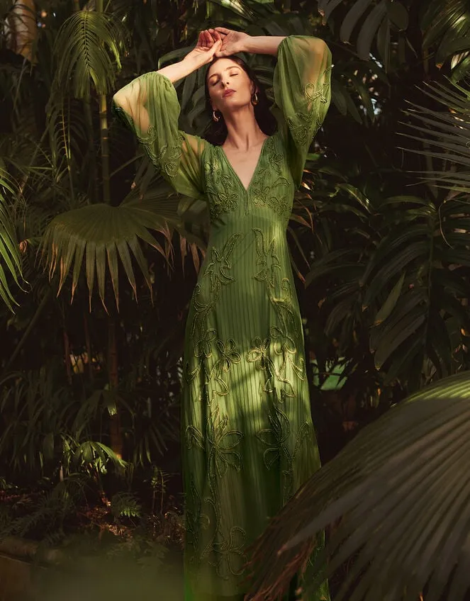 Women Maeva HandEmbroidered Dress Green Monsoon Dresses