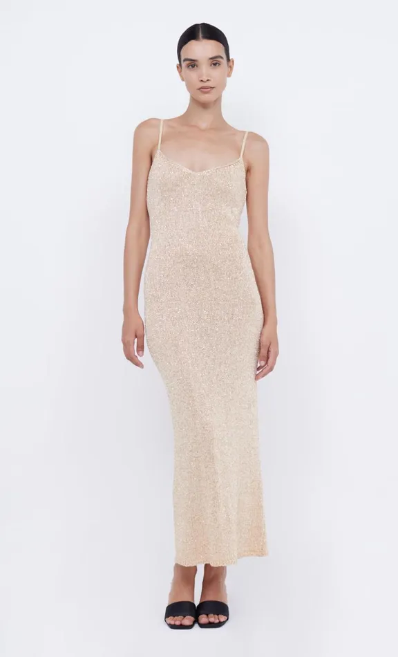 Women Maxi Dresses Bec Bridge SADIE SEQUIN KNIT SLIP DRESS 8211 GOLD